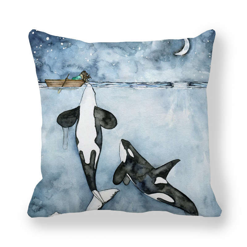 Watercolor Art Of Whale Pattern Digital Printing Short Plush Pillow Covers For Car Sofa Office Cushion Cover Home Goods