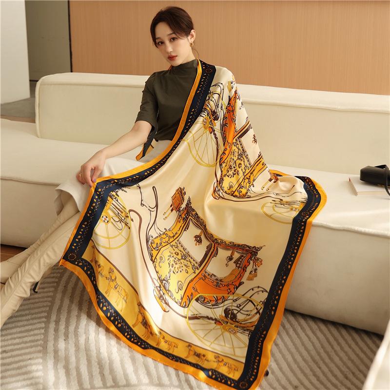 New Four Seasons Available New Silk Large Size Thin Outer Wear Neck Protection Scarf Sunscreen Warm Beach Towel For Women