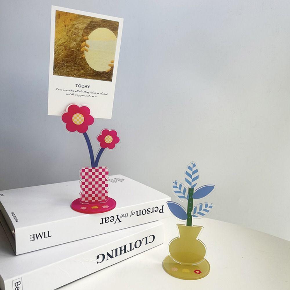 Flower Shape Acrylic Memo Clip Cute Cartoon Cartoon Note Holder  Desk Decorations