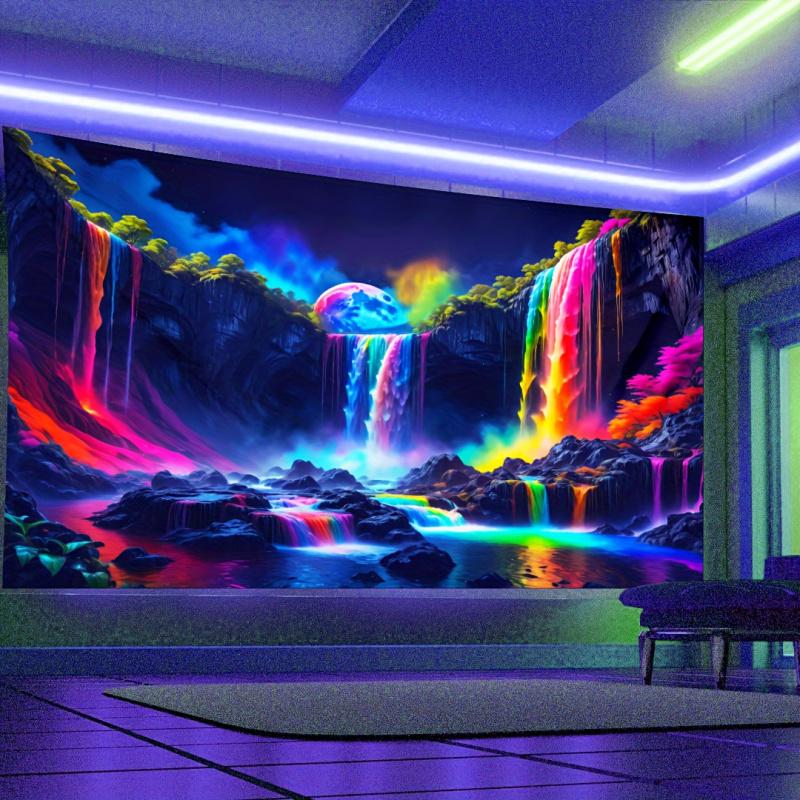 VIKAMA Rainbow Waterfall Tapestry Fantasy Moonlit Stream Aesthetic Artistic Cyber Wall Art for Bedroom Living Room Decor