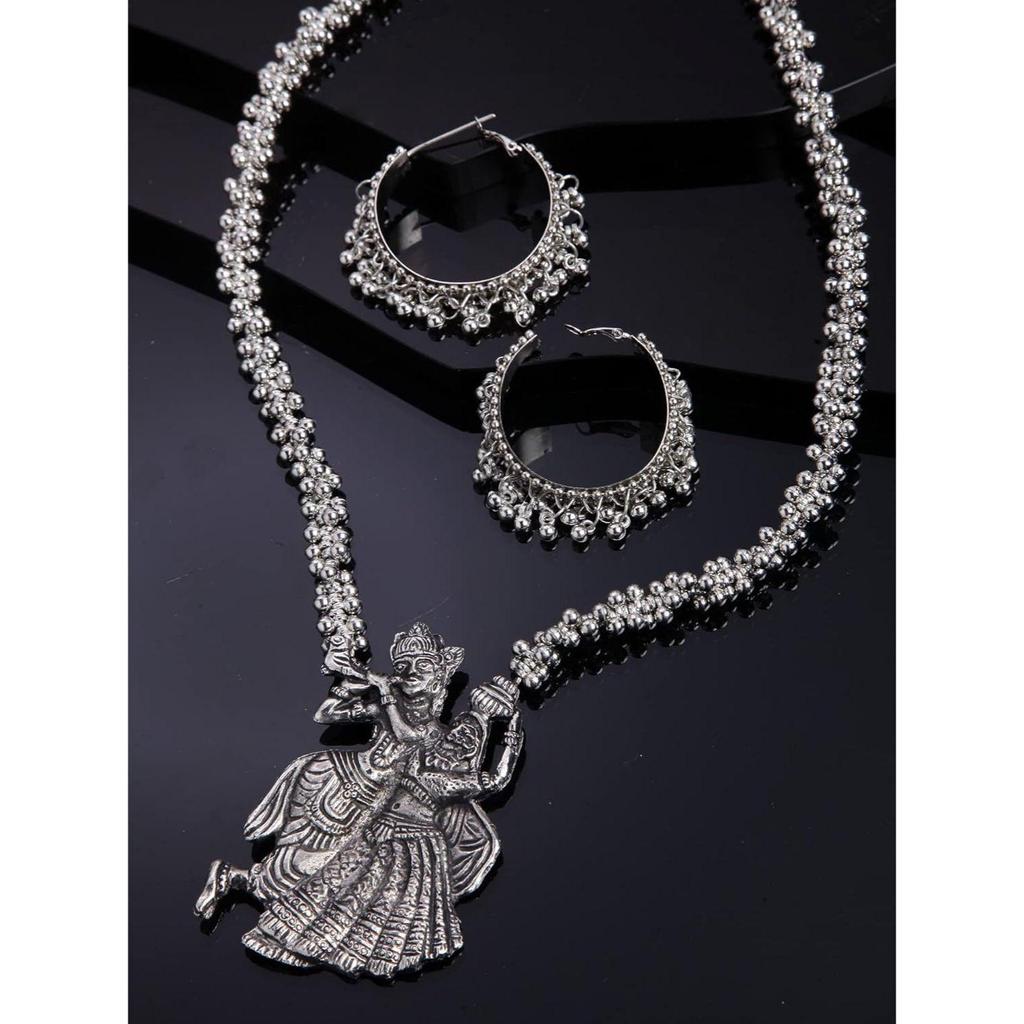 Shining Diva Fashion Последний стильный традиционный набор украшений из окисленного серебра для женщин