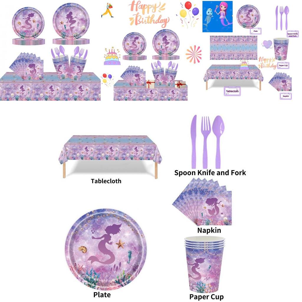 Mermaid-themed Party Paper Plates And Cutlery Set For A Dreamy Celebration