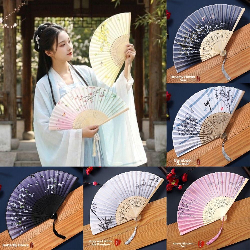 Tassel Elegent Female Fan Folding Fan Bamboo Classical Dance Fan Home Decoration