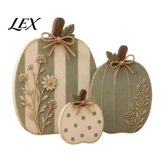 Fall Themed Still Life Photography 3Pcs Wildflower Pumpkin Figurines, Farmhouse Tabletop Decor, Rustic Pumpkins with Kitchen Countertop Accents