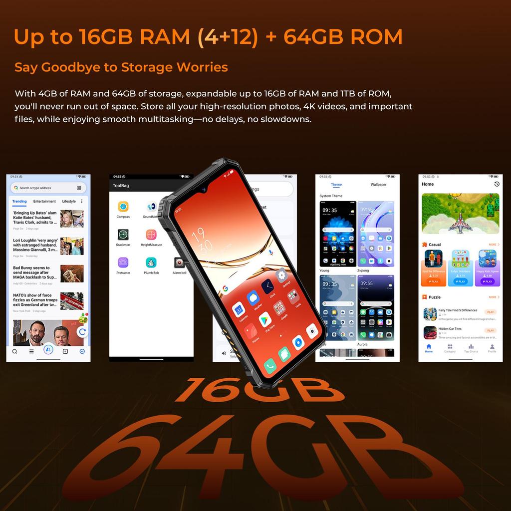 Oukitel Мобильный телефон G6 16 ГБ + 64 ГБ Дисплей 6,52" 64 МП 10600 мАч Android 16 Смартфон