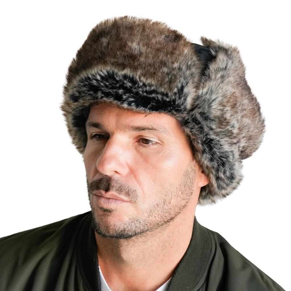 ICHIYON Aviator Flight Pilot Flight Hat for Men and Cold Weather Fur Winter Boa Cap with Ear Flaps [14+ PLUS] Heat-Generating, Water-Repellent Cap,