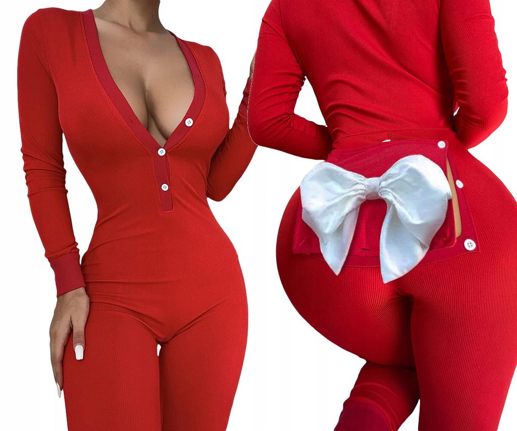 Women's Pajamas Valentine's Day Gift For Her With Flap Red Bow M