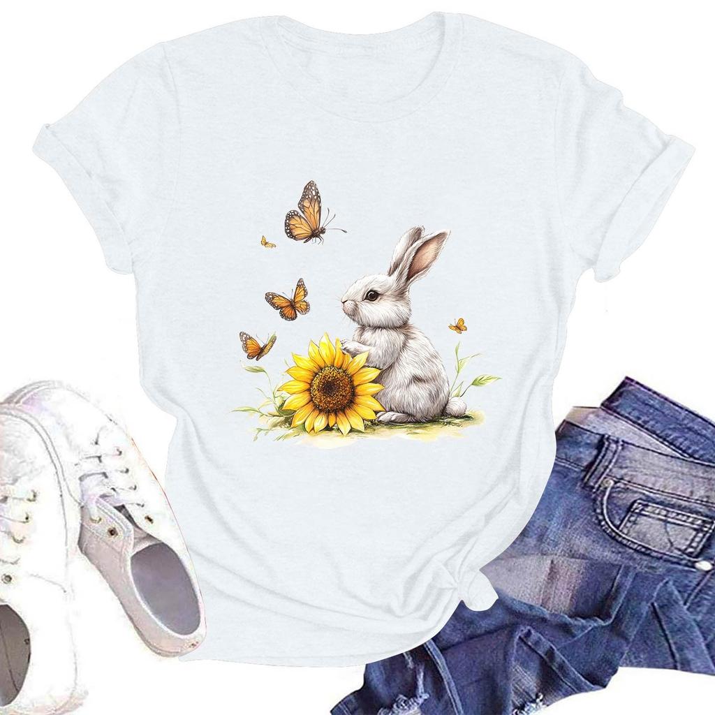 Women's Casual Round Neck Short Sleeve Pullover Printed T-Shirt Top