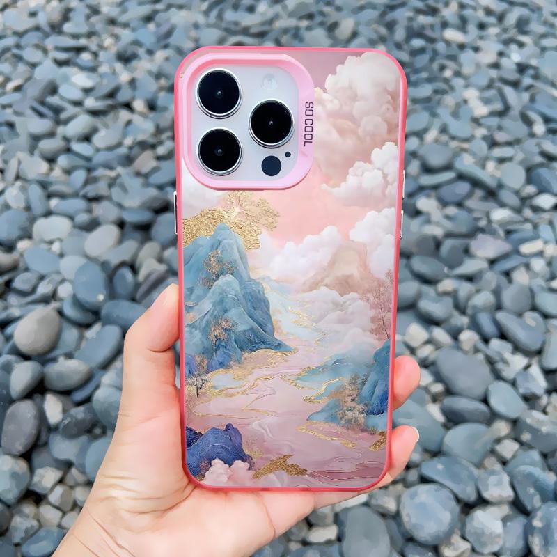 Прозрачный Розовый Облачный Морской Лазерный Чехол для Телефона Для iPhone 11 12 15 Pro Max 13 Mini 16 14 13 Pro Max Plus Ударопрочная Задняя Крышка Fundas