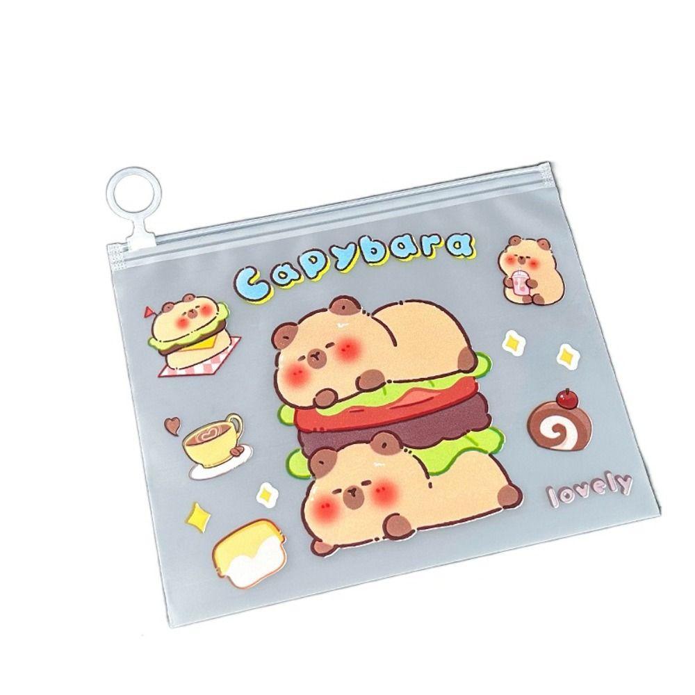 PVC Capybara File Bag Cute Cartoon Zip File Bag New Test Paper Storage Pouch  Student