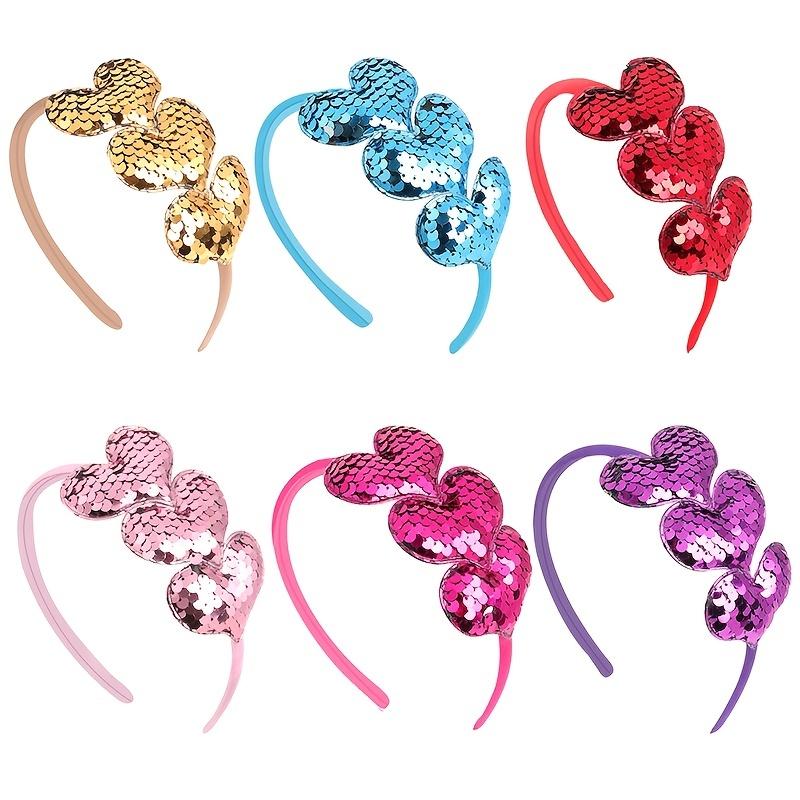 Little Girl Heart Headband with Sequin Bow Colorful Candy Heart Hair Bands for Youngsters, Valentine'S Day Party Accessory, Cute Polyester Hairband fo