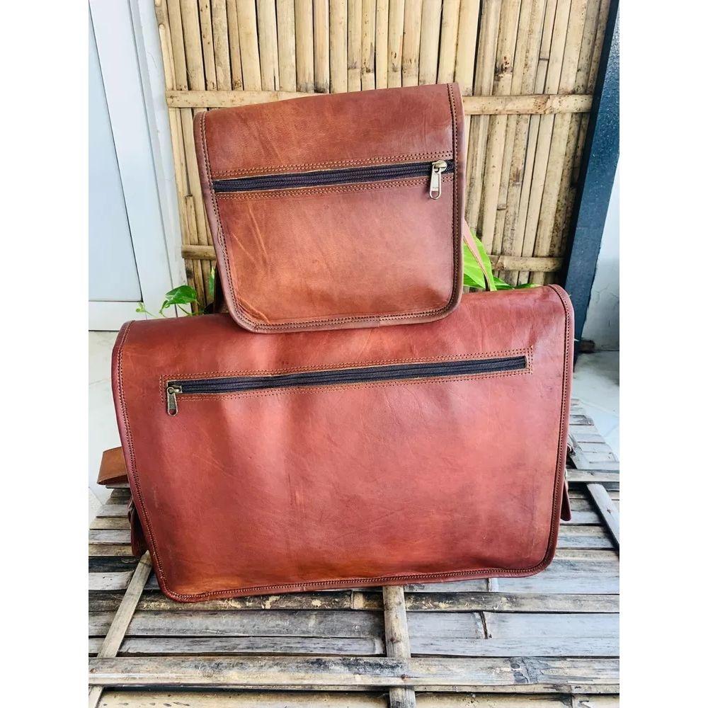 Vintage Leather Bag Men's Messenger Shoulder Laptop Briefcase Handmade Leather Bag ( Free Gift Sling Brown Bag Size - 9 X 7 X 3 In )