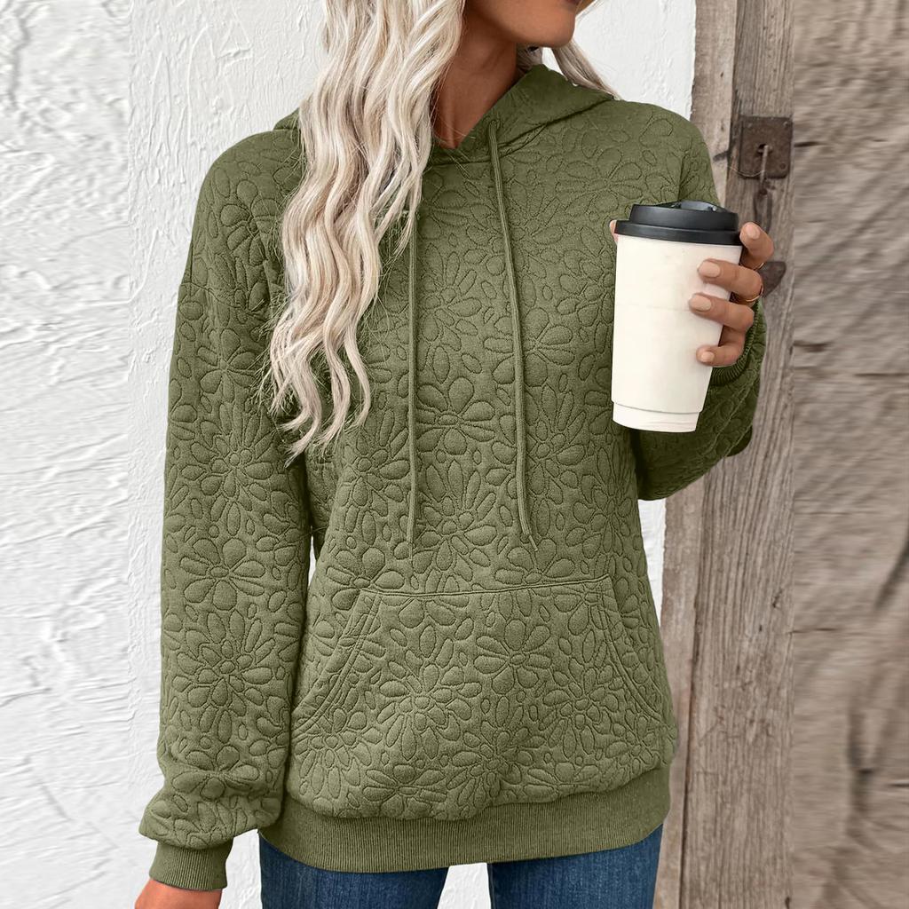 Женский модный худи с текстурой, однотонный, с капюшоном, с длинными рукавами