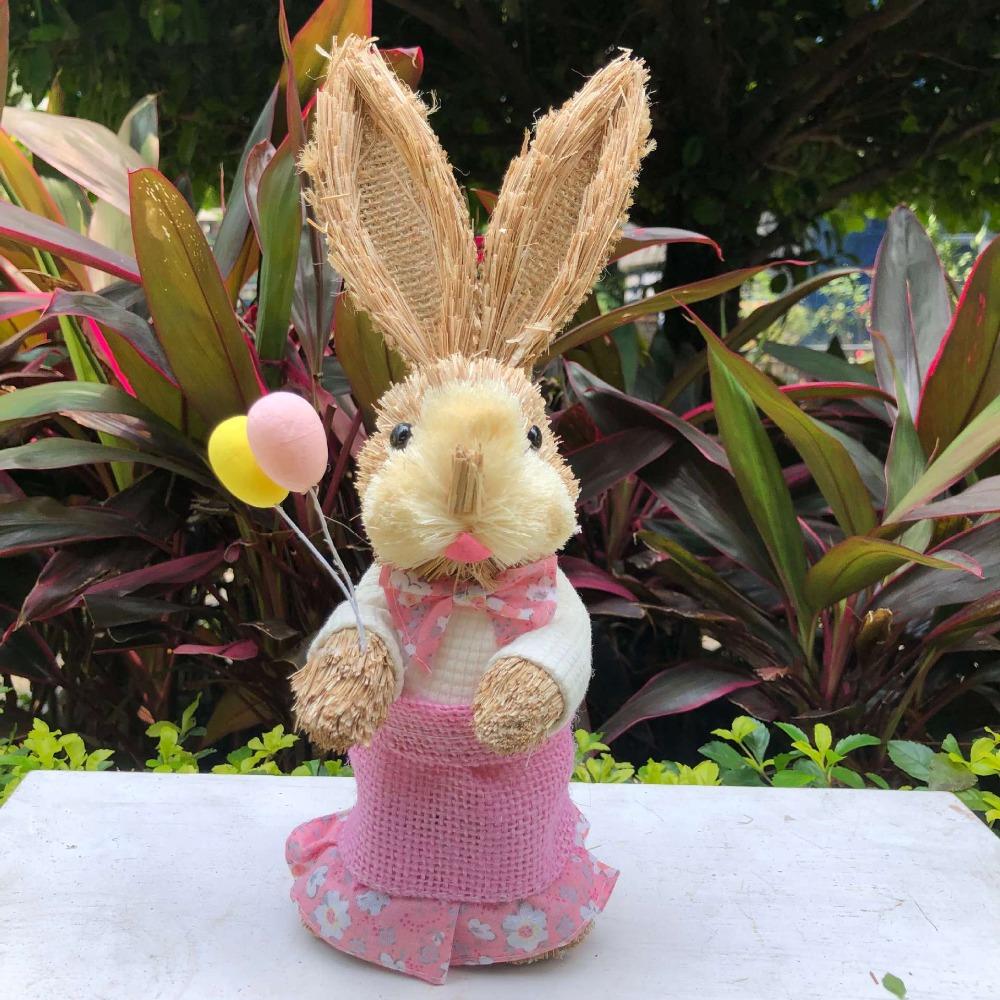 Cute High-25cm Straw Rabbits DIY Handmade Landscape Rabbit Statue Photography Props Gift Rabbit Decoration Garden Balcony
