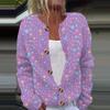 Women's Fashion Printed Valentine's Day Long Sleeved Knitted Cardigan Button Down Jacket