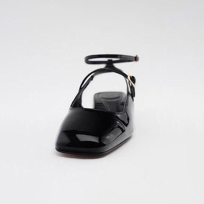 MARY JANES Stryle Slingbacks Fashion Women Black Round Head Square Heel Pumps Retro Buckle Strap Sandals Shoes For Woman