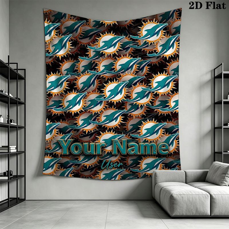 Name Custom Miami Dolphins Logos Wall Tapestry Aesthetic Wall Hanging Printed Fabric Blanket Decorative Tapestries for Bedroom Living Room Home Decor