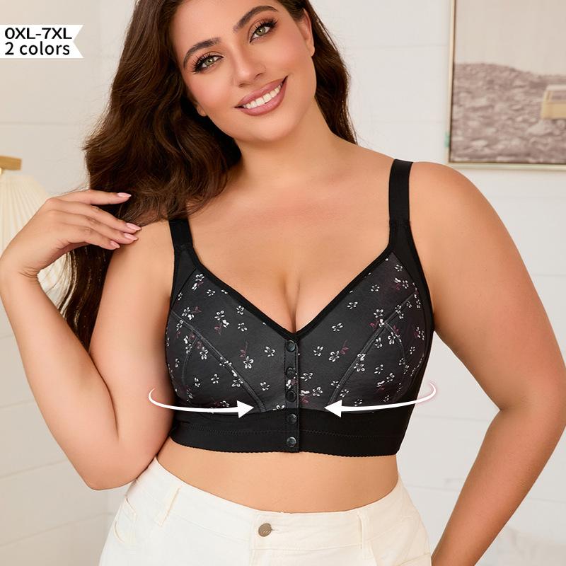 0XL-7XL Super Large Size Underwear European and American Size Adjustable Shoulder Strap Popular Printed Front Buckle Large Size Bra