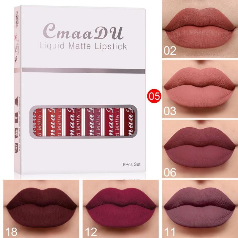 CmaaDu 6pcs Boxed Matte Non-stick Cup Waterproof Lipstick Long Lasting Lip Gloss