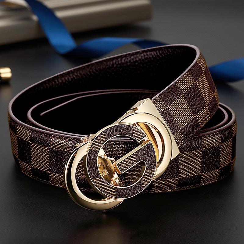Men's Genuine Leather Belt with G Letter Automatic Buckle - Trendy Business Style for Young Men