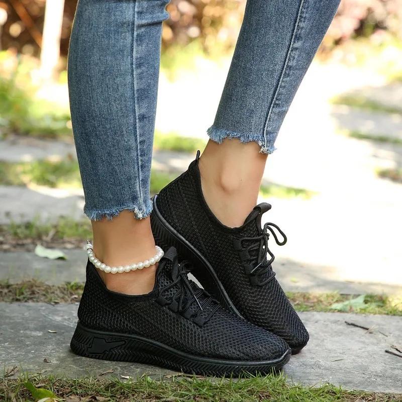 Модная женская обувь, горячая распродажа, женская обувь на шнуровке, вулканизированная, осенняя, дышащая, сетчатая, твердая, подошва Solft, повседневная, удобная, для ходьбы