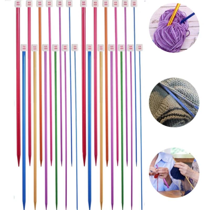 Набор алюминиевых крючков премиум-класса для вязания спицами и крючком с цветными столбиками без накида и спицами