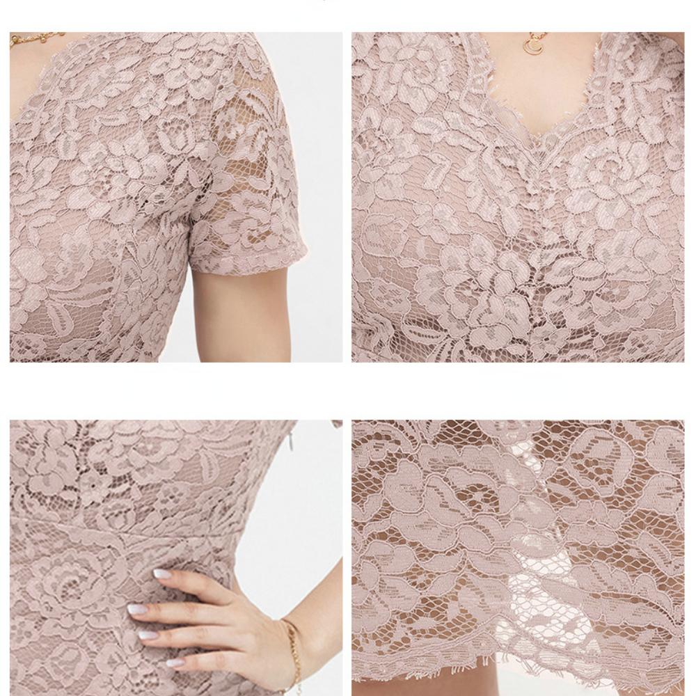 Весенне-летнее новое тонкое однотонное кружевное платье больших размеров с запахом шеи, иностранное женское платье