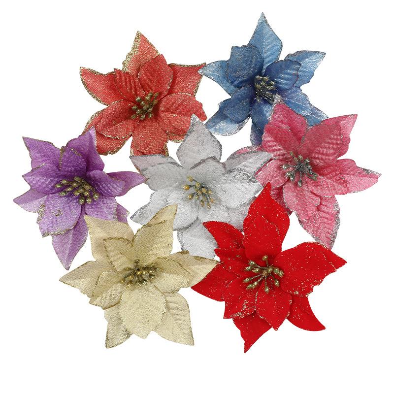 10pc Big Flower Head Glitter Christmas Tree Ornament