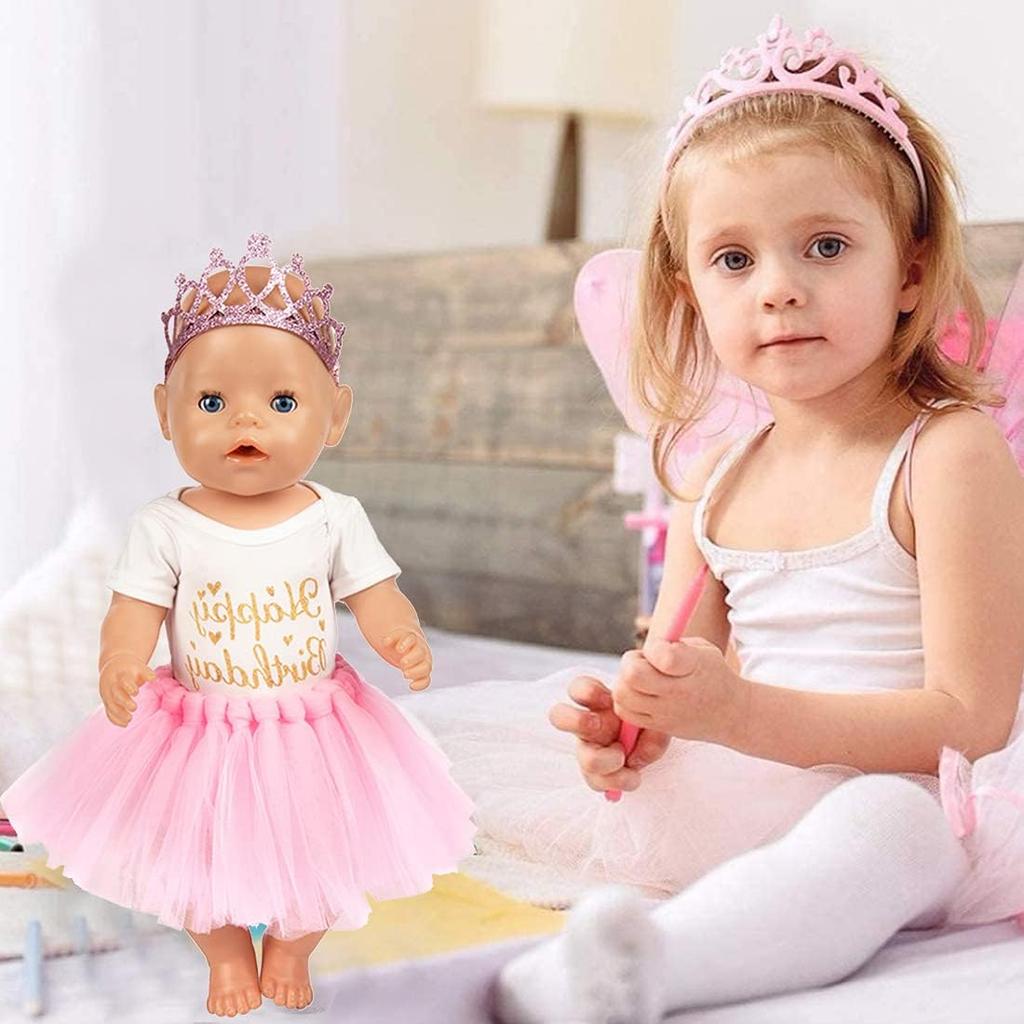 Набор из 3 кукол на день рождения, розовые аксессуары для одежды, включая юбку, комбинезон, повязку на голову для куклы для новорожденных 43 см/17 дюймов (Нет куклы)