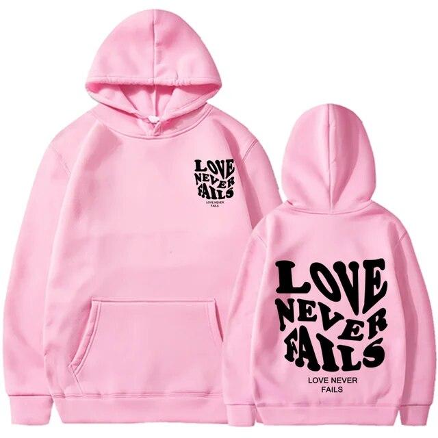 2023 Love Never Fails Print Letter Hoodies Women Sweatshirt Khaki Autumn Vintage Oversized Harajuku Loose Tops Casual Pullovers Unisex