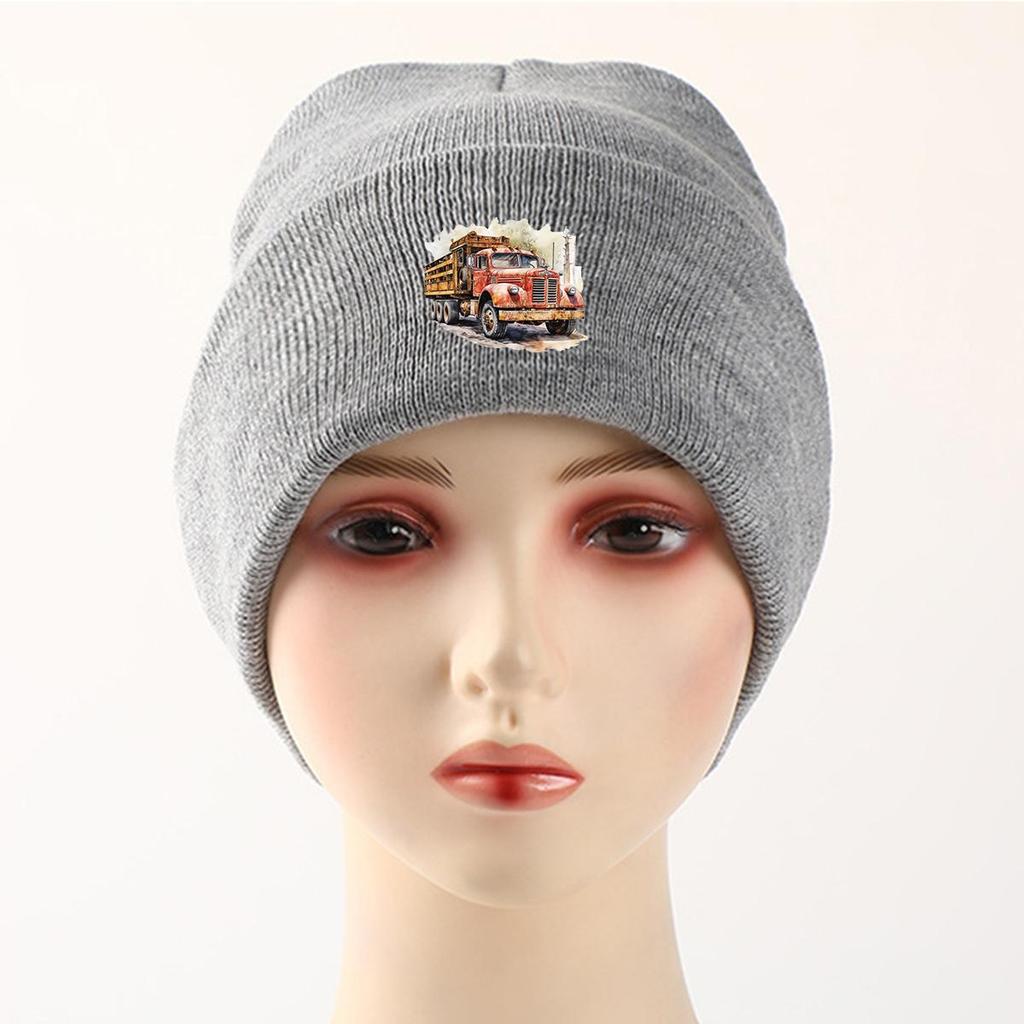 Vintage Pickup Truck Print Knit Cap Beanie, Skull Cap Windproof Fit Trendy Gorro Knitted Hat Beanie