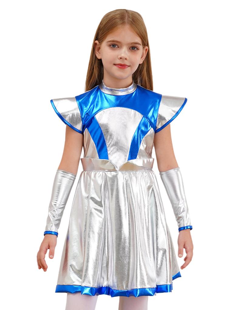 Kids Girls Alien Robot Astronaut Costume Outer Space Cutie Costume Halloween Carnival Cosplay Party Fancy Dress Up Child Suit