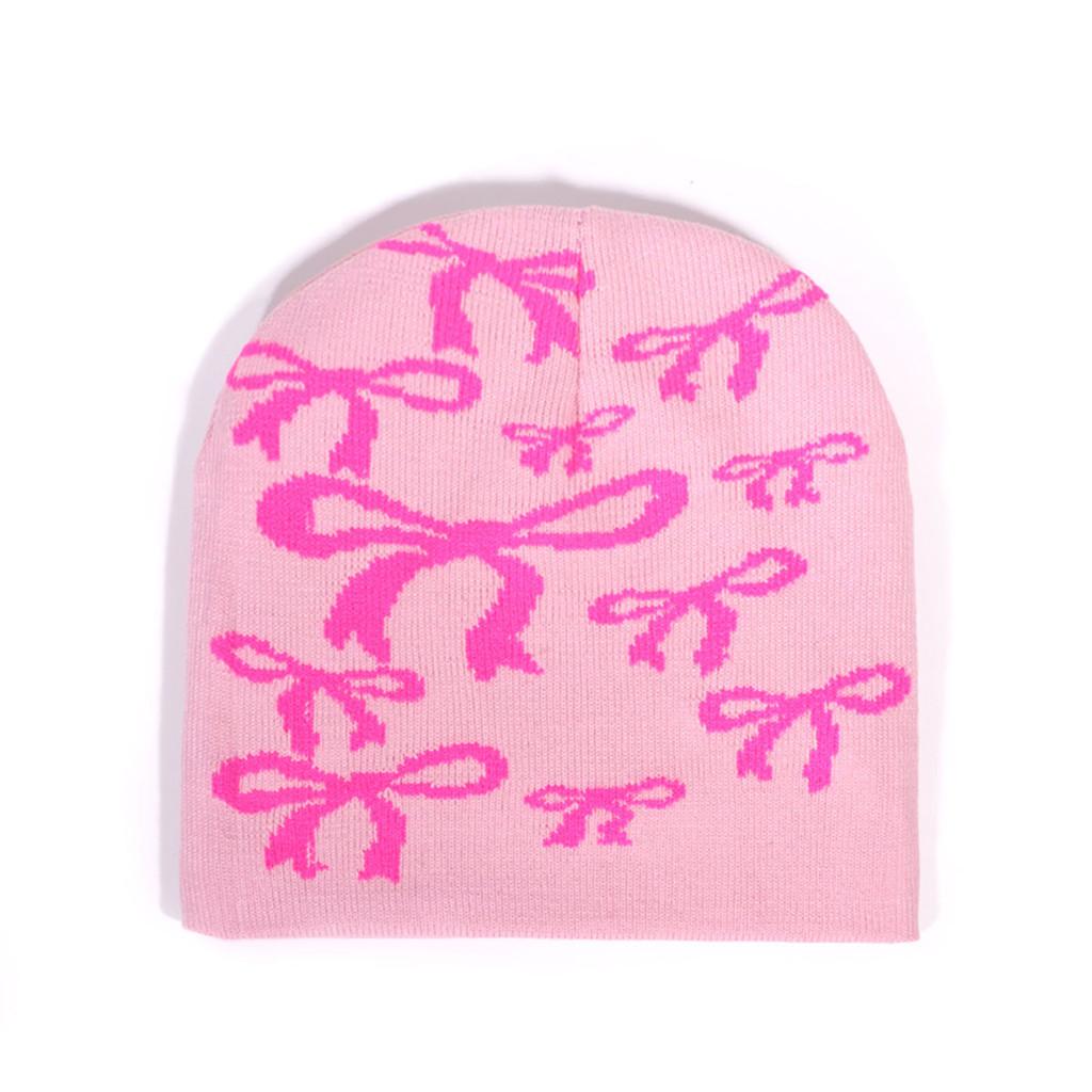 Hat Fashion Knitted With Butterfly Knot Embroidery Design For Daily Outdoor