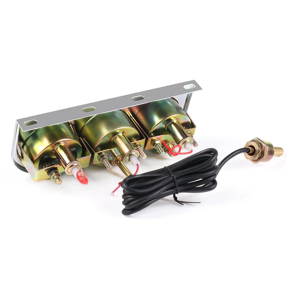 Triple Auto Gauge Set Oil Pressure Water Temp Amp Meter 2" Chrome Panel with White Face TT101324