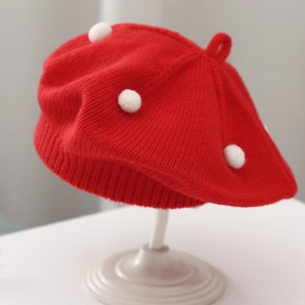 Solid Color Pom Pom Beanie Soft Painter Cap Cozy Kids Knitted Beret Hat Unisex