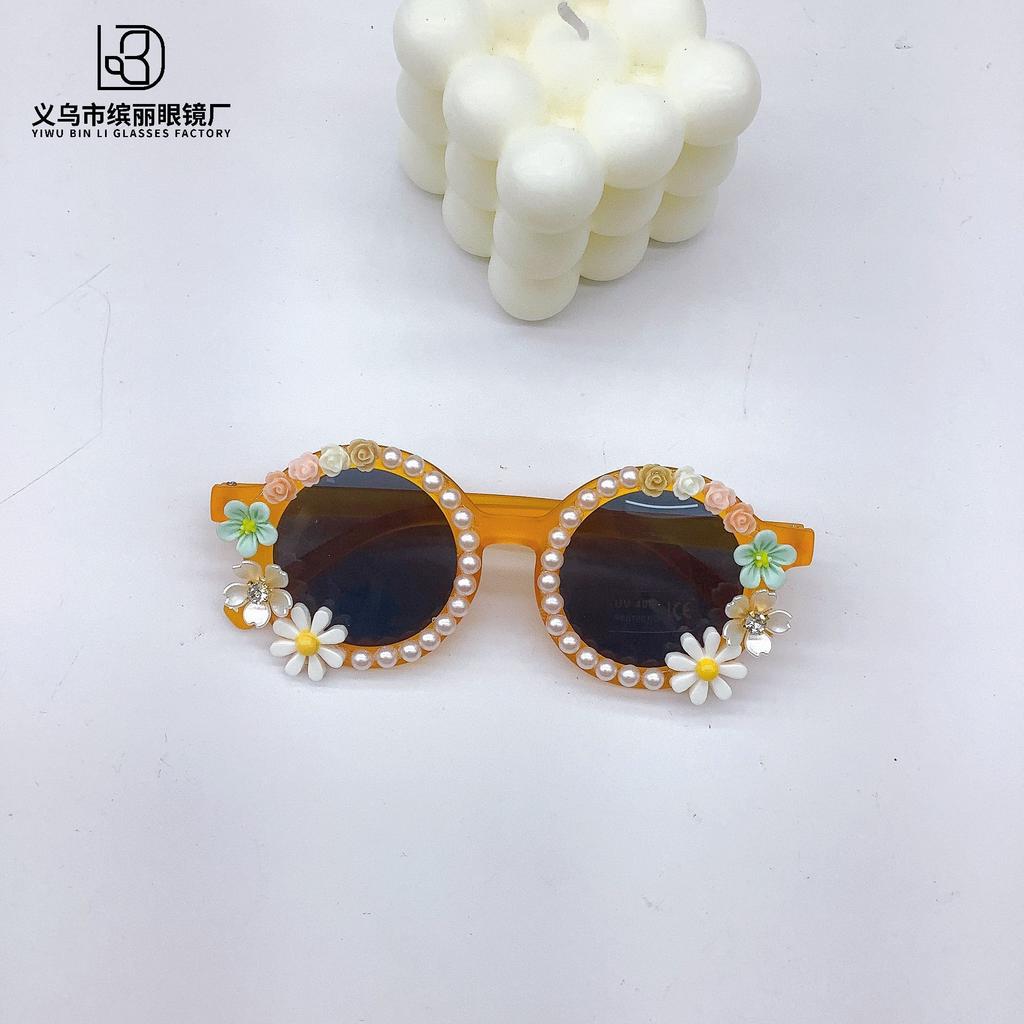 Fashion Diy Flower Children'S Sunglasses Round Cute Girls Wear Sunglasses Sunscreen Uv Protection Glasses Tide