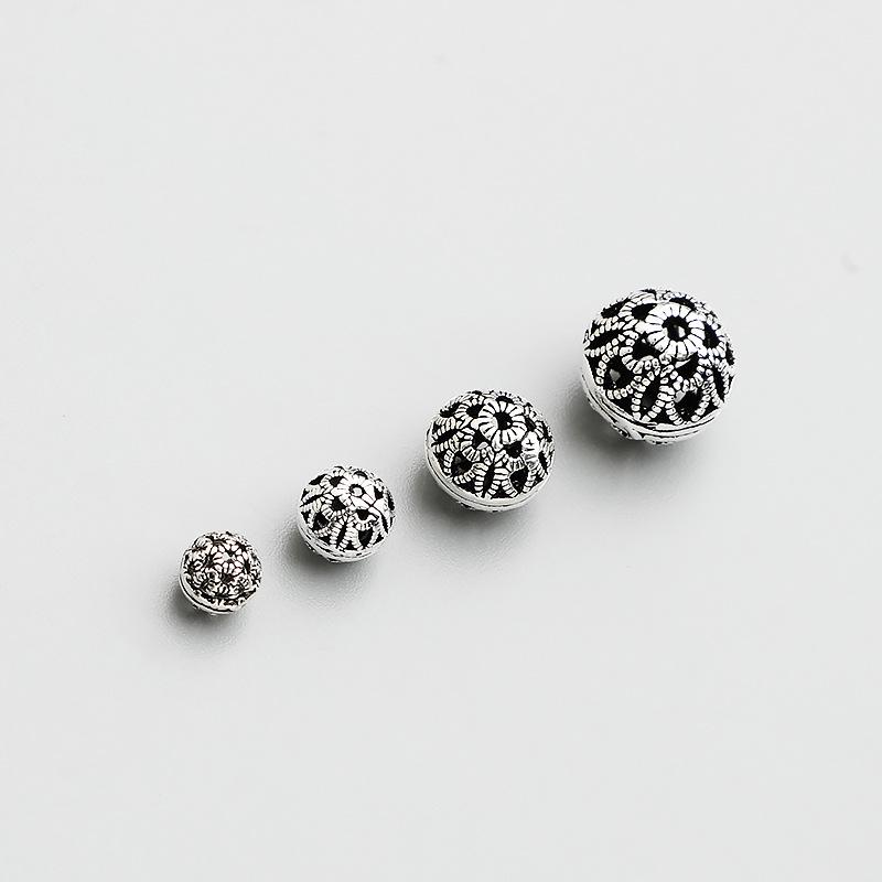 S925 Sterling Silver Retro Hollow Flower Spacer Beads for DIY Bracelets and Necklaces