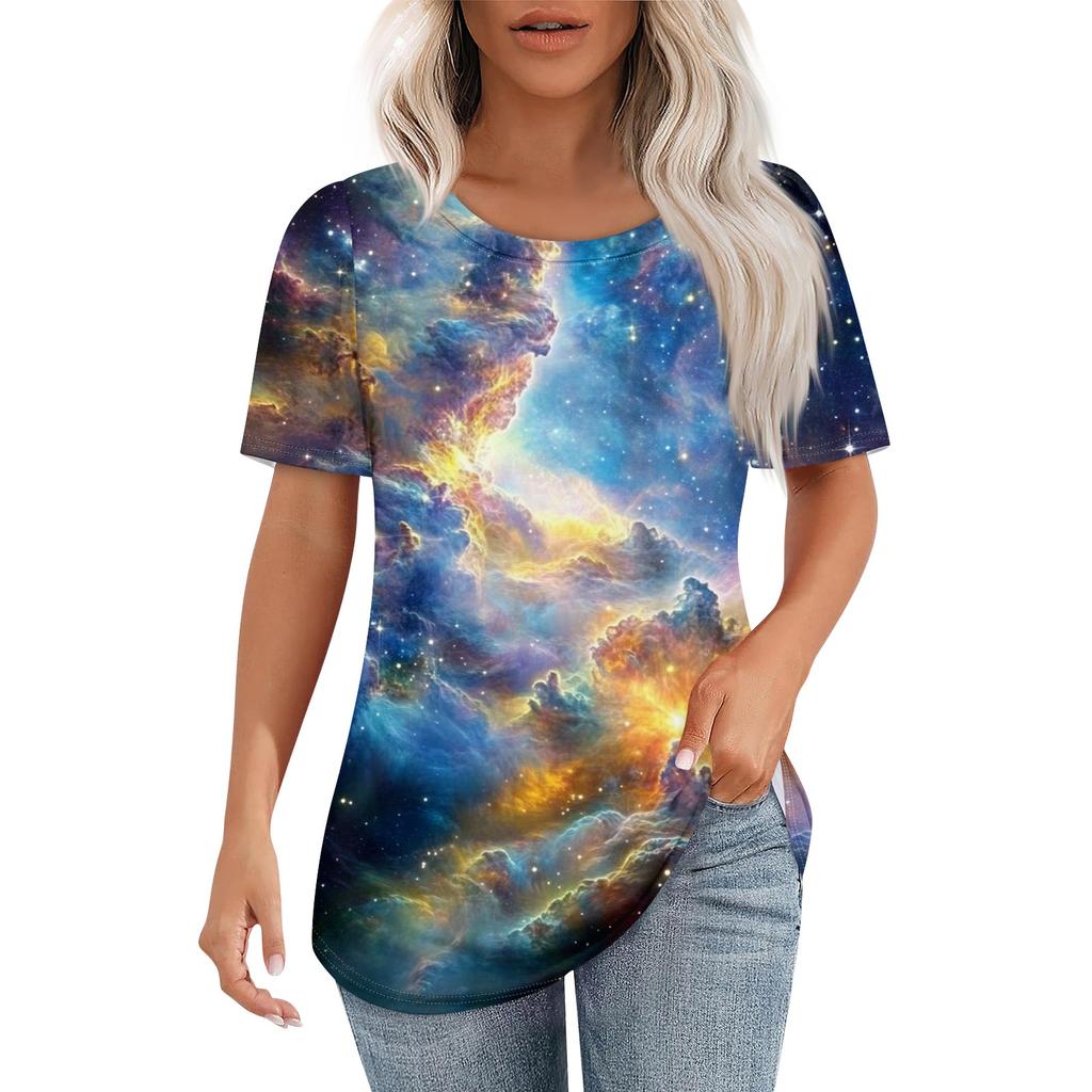 Женская футболка с принтом неба, модная, повседневная, с круглым вырезом и коротким рукавом