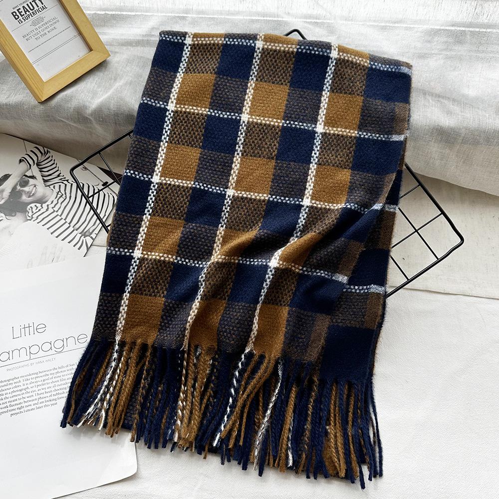 High End Couple Imitation Cashmere Small Plaid Scarf Autumn and Winter Tassel Warm Scarf Fashion Versatile Shawl
