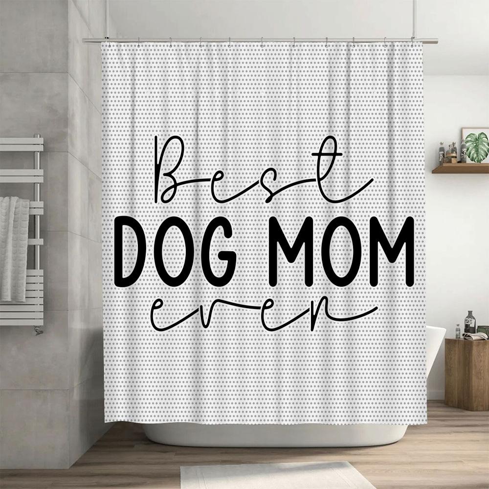 Best Dog Mom Ever Bathroom Shower Curtain Decorative Water-Resistant Fabric For Home Bath Accessories Black And White Polka Dot