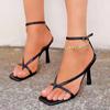 Women Summer Sandals 2024 New Style Temperament Sexy Roman Women's Shoes Naked Color Metal Decoration Slender Heel High Heels