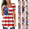 Женский повседневный модный пуловер больших размеров с короткими рукавами и v-образным вырезом с принтом в честь Дня независимости