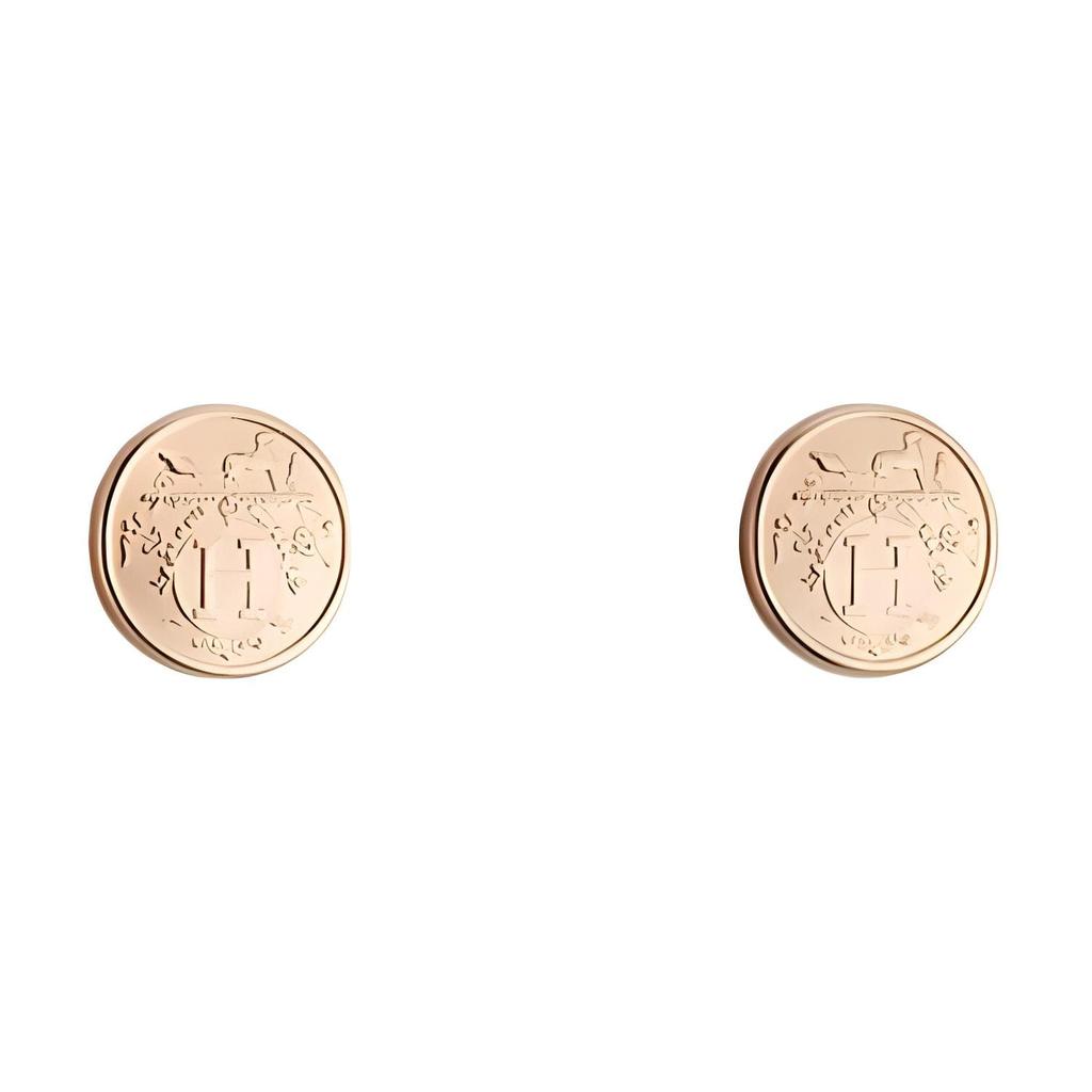 HERMES Ex Libris Rose Gold Stud Earrings Men's Gold 100901867
