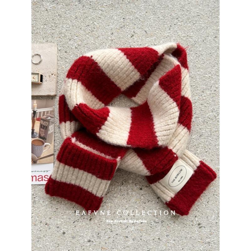 Black and White Striped Plush Small Scarf for Women Autumn and Winter Korean Style  Versatile Thickened  Warm and Cold Proof Narrow Scarf