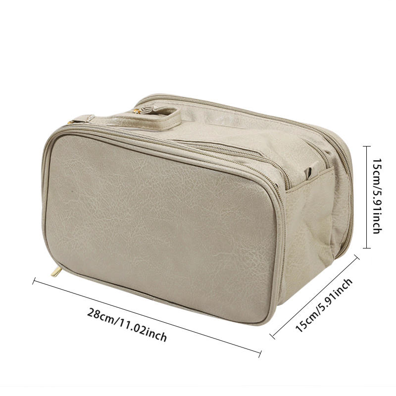Дорожная косметичка из искусственной кожи, большая вместимость, многофункциональные косметички, переносная сумка для хранения косметических принадлежностей с двойной молнией и кисточками