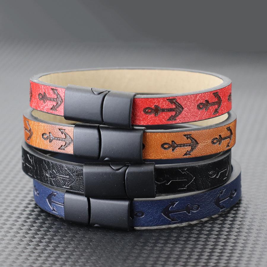 Alloy Handmade Leather Bracelet Men Printed Anchor Braslet Magnet Clasp Vintage Sports Wrist Guard Jewelry Gift Homme Pulsera