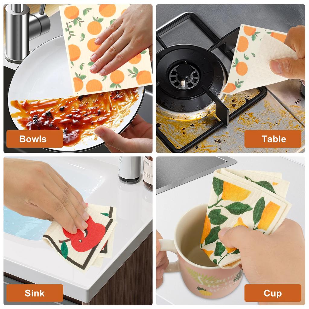5 шт. кухонных полотенец многоразового использования из экологически чистой микрофибры шведские полотенца для мытья посуды с фруктовым принтом впитывающие полотенца для посуды для уборки дома