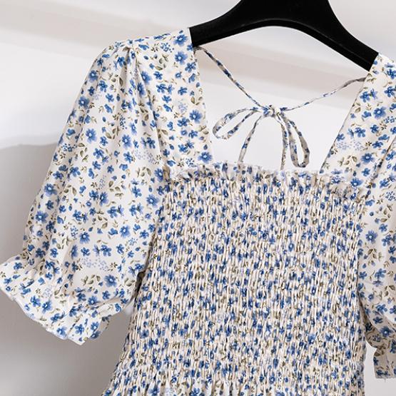 Летние плиссированные женские шифоновые платья, повседневное пляжное праздничное платье миди с коротким рукавом и квадратным воротником, богемное женское платье