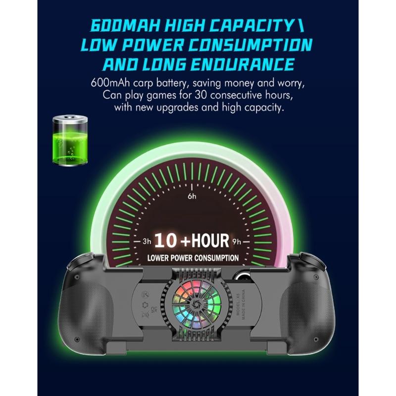 Растягивающийся беспроводной геймпад с поддержкой зарядки Hall Effect Joystick Bluetooth-совместимый геймпад для телефона с охлаждающим вентилятором