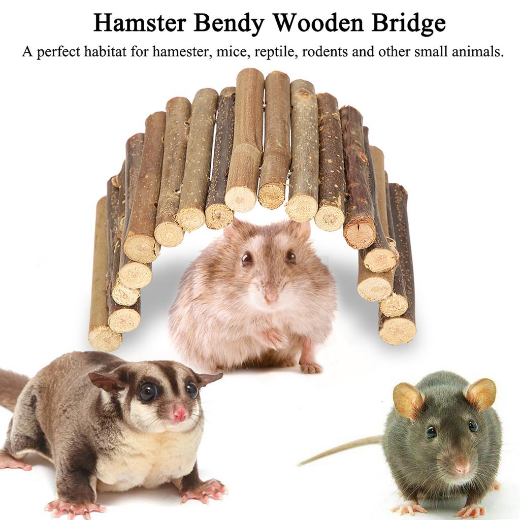 Hamster Bendy Wooden Bridge Ladder House for Reptile Mice Rodents Small Animal Chew Toy(Small)